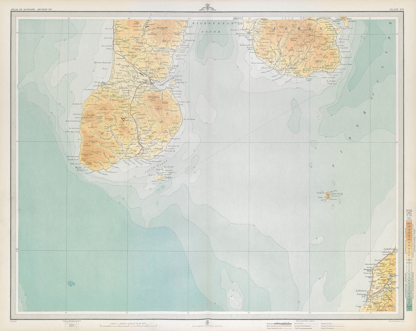 FIRTH OF CYLDE Kintyre Girvan Campbeltown South Arran Ballantrae. LARGE 1895 map